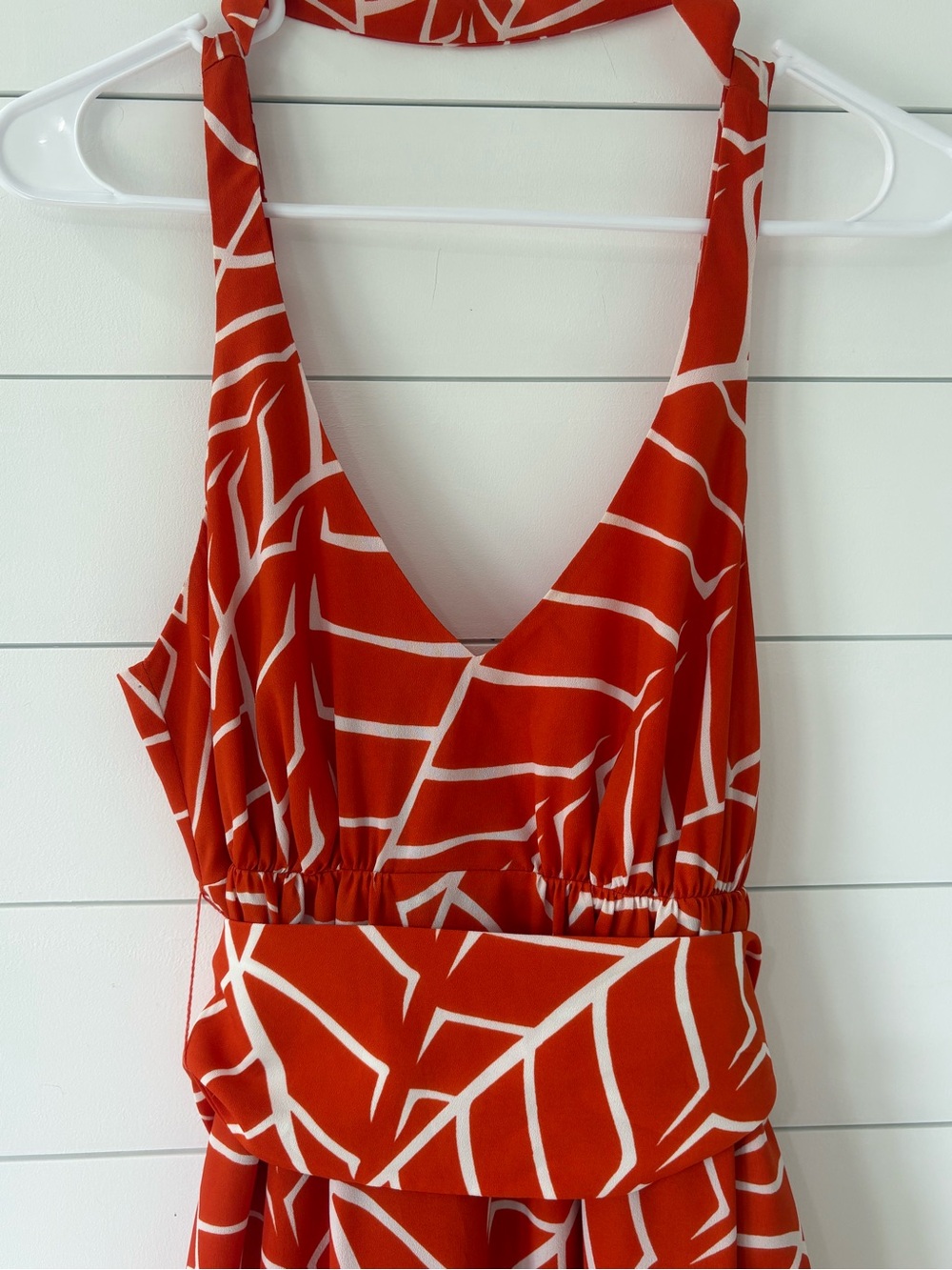 Susan Monaco Orange White Geometric Tie Back Midi Dress Size 6 - Picture 5 of 16